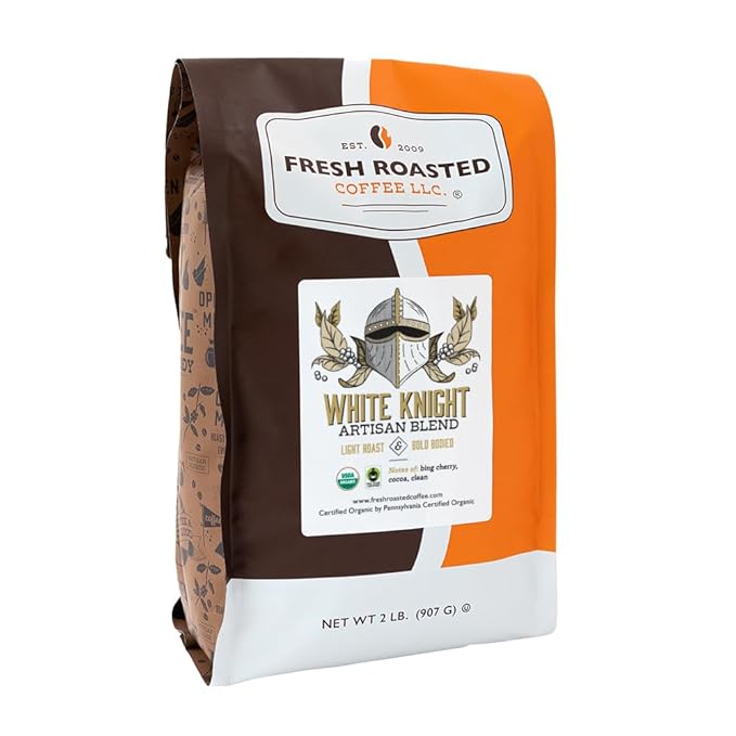 Fresh Roasted Coffee, Organic White Knight | USDA Organic, Kosher | Light Roast 2 lb (32 oz), Whole