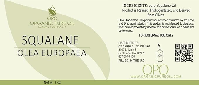 Squalane Oil - 1 oz - 30ml Glass & Dropper - Pure, Plant-Derived, Non GMO, Refined Squalene from