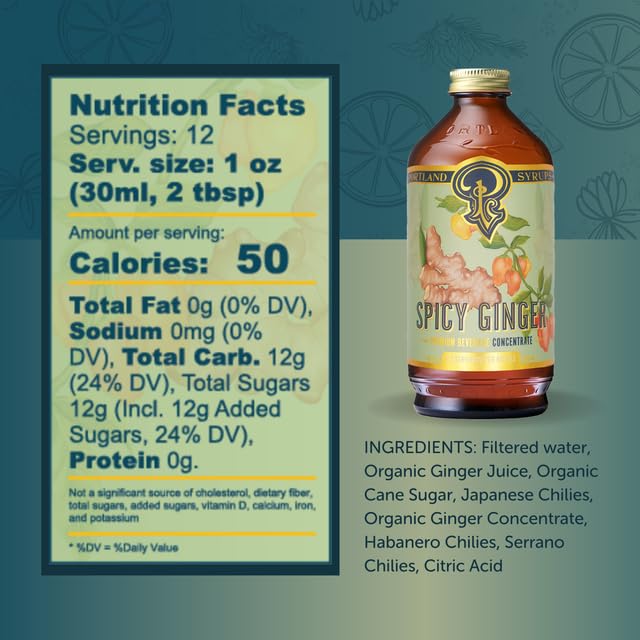 Portland Syrups Spicy Ginger Syrup - Extra Spicy Heat and Fresh Ginger Flavor - Premium Beverage