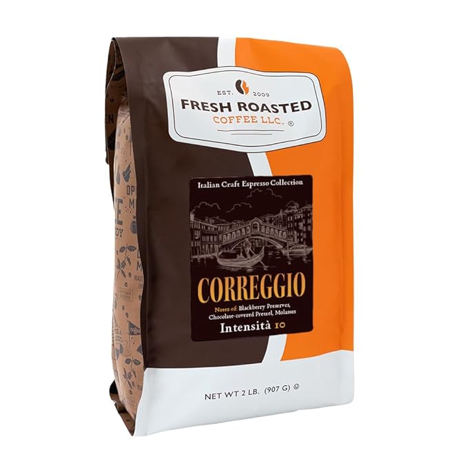 Fresh Roasted Coffee, Correggio Italian Craft Artisan Blend, 2 lb (32 oz), Dark Roast, Kosher