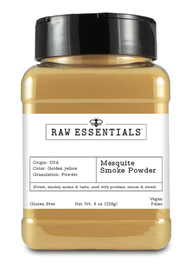 Raw Essentials Mesquite Smoke Powder - Infuse Bold Smoky Flavor Without Barbecuing - Perfect for