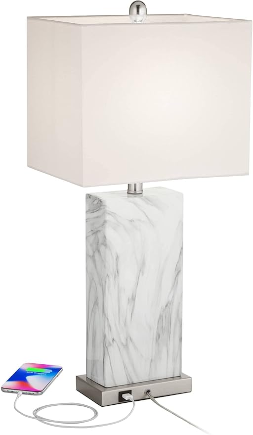 360 Lighting Connie Mid Century Modern Table Lamps 25" High Set of 2 with USB Charging Port White