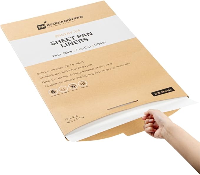 Restaurantware Pastry Tek 16 x 24 Inch Parchment Paper Sheets 1000 Greaseproof Baking Sheets For Oven - Pre-Cut Double-Sided Silicone Coating White Paper Nonstick Baking Sheets Full-Size