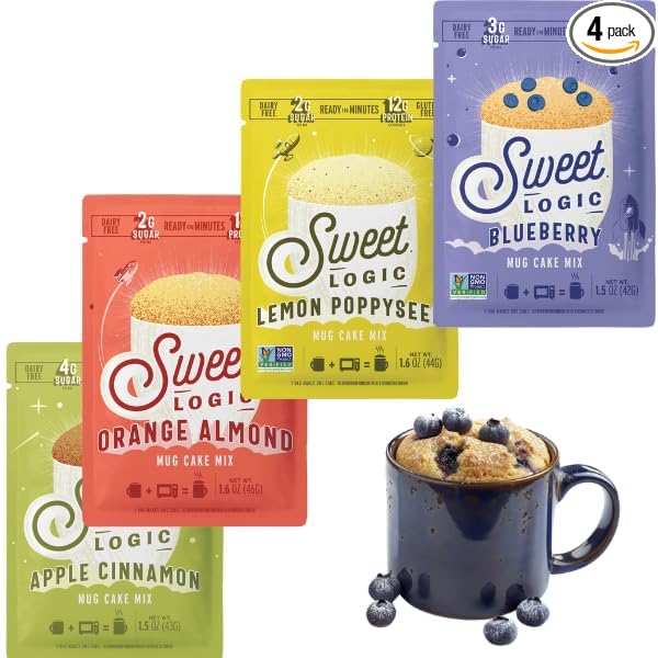 Sweet Logic Keto Dessert Mug Cake Mixes - Breakfast Variety Pack - Blueberry, Apple Cinnamon, Lemon