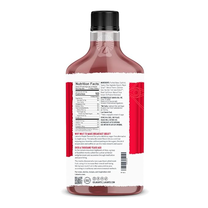 Lakanto Sugar Free Maple Syrup - Monk Fruit Sweetener, Keto Diet Friendly, Vegan, 1g Net Carbs