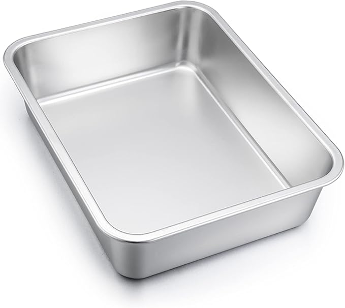 Deep Lasagna Pan, E-far Stainless Steel Rectangular Roasting Baking Pans, 12.75 x 10 x 3.2 Inches