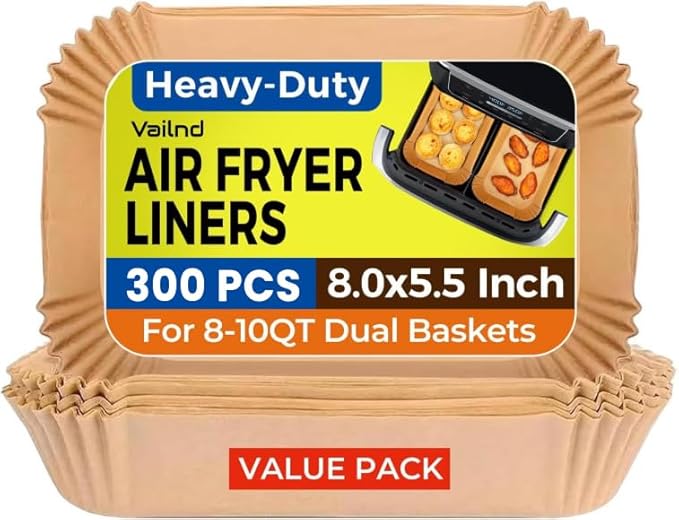 Vailnd 300Pcs Air Fryer Paper Liners Disposable, 8x5.5" Rectangle Parchment Paper, Sheets
