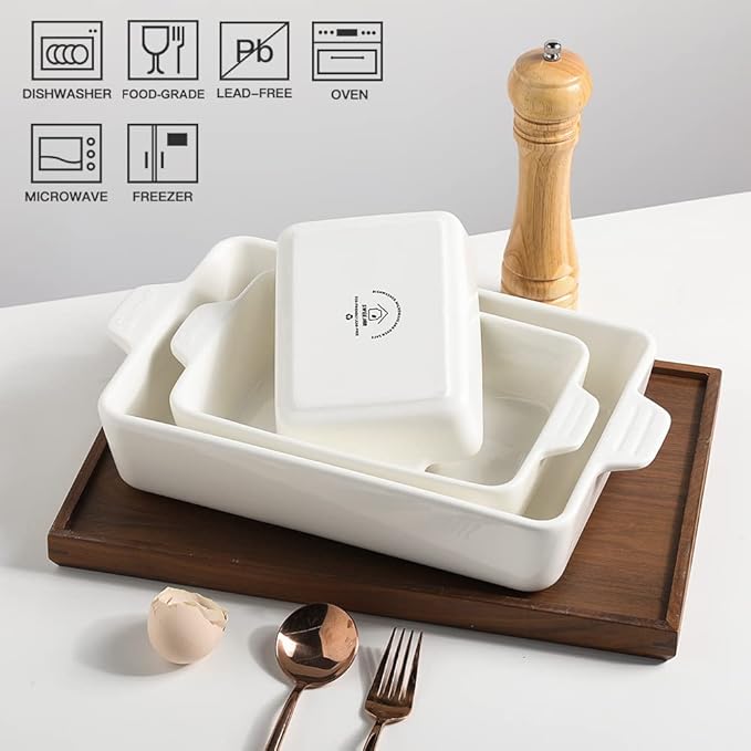 Sweejar Ceramic Bakeware Set, Rectangular Baking Dish for Oven Lasagna Pans for Cooking, Kitchen