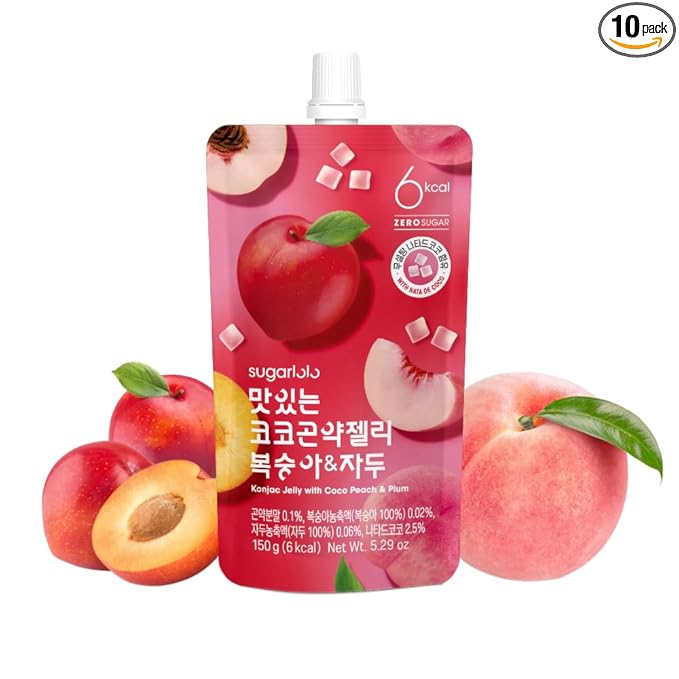 Sugarlolo Konjac Sweet Coco Peach & Plum Jelly Snack - Vegan Jello with Zero Sugar | Only 6