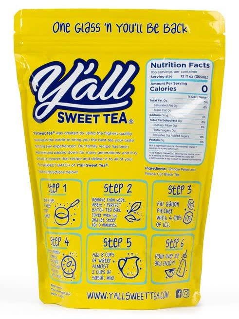 Y'all Sweet Tea - Iced Tea Bags One Gallon Size in 10 Gallons Per Pack Quick Brew Authentic