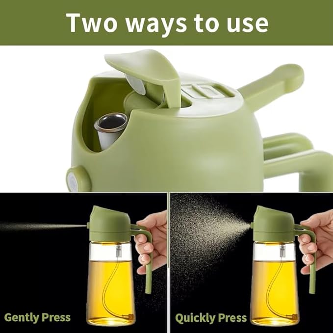 Oil Sprayer for Cooking 2 in 1, 470ml/16oz, Oil Spray & Dispenser Glass Bottle, Food-grade material