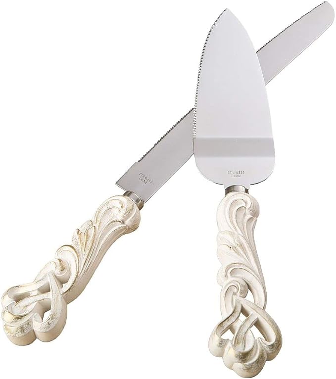 GIFTS INFINITY® Personalized Wedding Cake Knife and Server Set Free Engraving (2468) - Valentine's