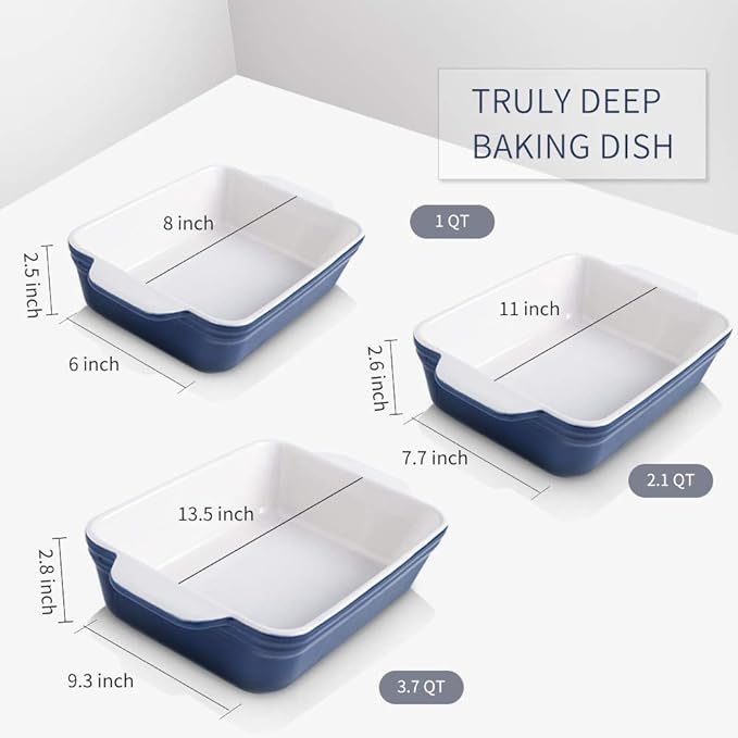 KOOV Bakeware Set, Ceramic Baking Dish Set, Rectangular Casserole Dish Set, lasagna Pan, Baking