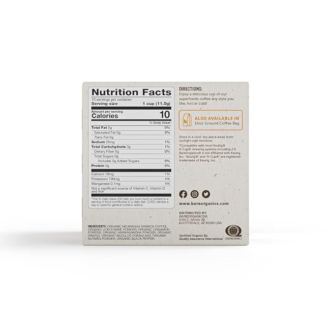 BareOrganics Focus Coffee Pods With Superfoods & Probiotics | Compatible | USDA Certified Organic
