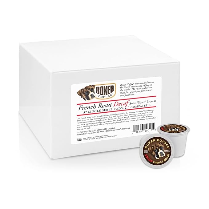 Boxer Coffee 52ct Decaf French Roast – Swiss Water Process Dark Roast Coffee Pods – Compatible with