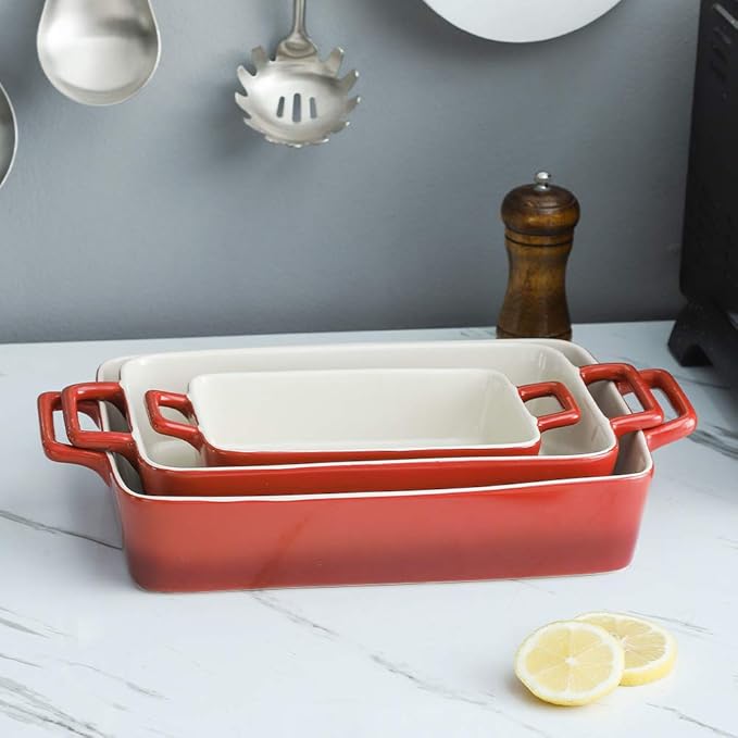 KOOV Bakeware Set, Ceramic Baking Dish, Rectangular Baking Pans Set, Casserole Dish for Cooking