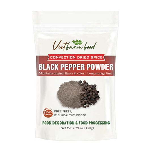 BLACK PEPPER POWDER 5.29 Oz (150g) VIETFARMFOOD: Natural pure, convection dried seasoning made from