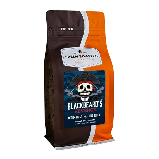Fresh Roasted Coffee, Blackbeard's Revenge, 12 oz, Medium Roast, Kosher, Whole Bean