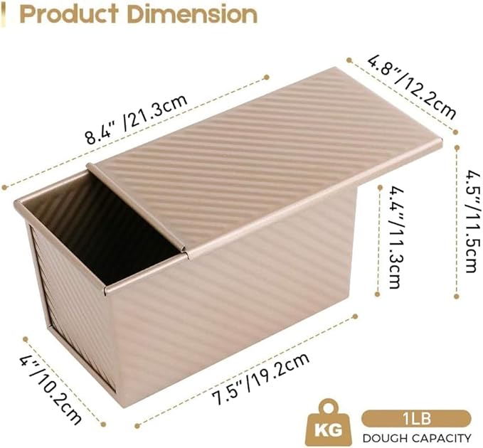 AMAGABELI GARDEN & HOME Pullman Loaf Pan with Lid 1 lb Dough Capacity 9x4 inch Non-Stick Bread Pans