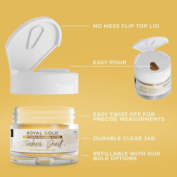 Bakell - Royal Gold Tinker Dust (5g, 1x Jar) Edible Glitter for Food, Desserts, and Beverages!