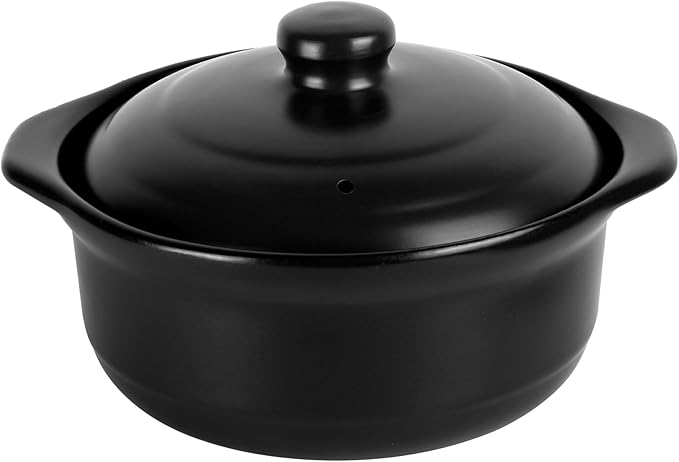 Ceramic Pots with Lid Cookware StockPot Clay Pot for Cooking (Black, 1.9 Quart)