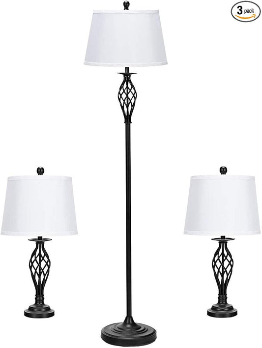 Tangkula Lamp Set 3-Piece Modern Home Living Room Bedroom Antique Bronze Finish Lamps, Floor Lamp