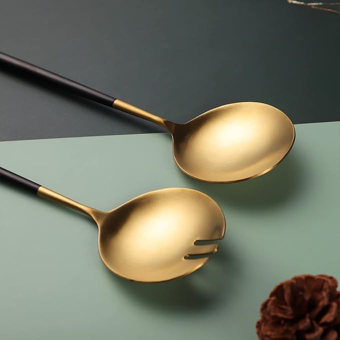 Salad Servers,Spoon and Fork Set 11.41 inch,18/10 Stainless Steel Salad Serving Titanium Plating