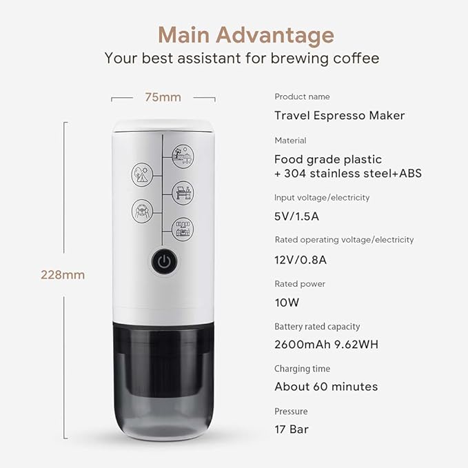 BENFUCHEN 3-in-1 Portable Espresso Machine With NO Heating Function, Type-C Charging Electric
