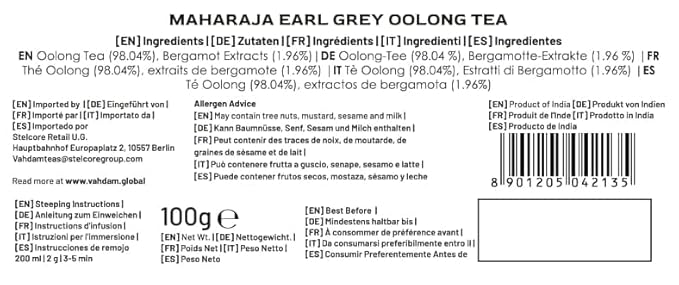 VAHDAM, Maharaja Earl Grey Oolong Tea Loose Leaf (50 Cups/3.53oz) Non GMO, Gluten Free | Oolong Tea