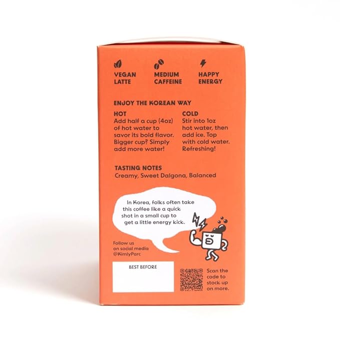 KimlyParc Premium Instant Coffee Original Korean Latte with Vegan Creamer, Organic Unrefined Cane