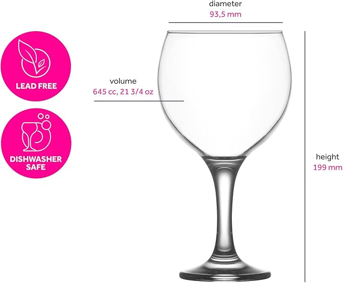 LAV Gin and Tonic, Aperol Spritz Glass Set 6-Piece, Clear Balloon Wine Glasses for Red Wine and