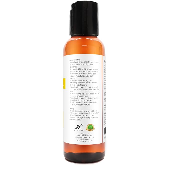 velona Canola Seed Oil 2 fl oz | 100% Pure and Natural Carrier Oil | Refined, Expeller pressed |