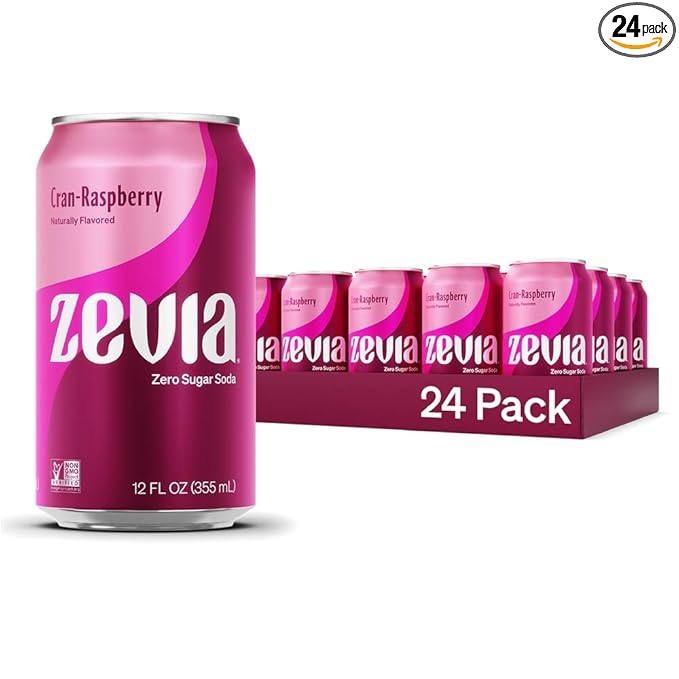 Zevia Zero Sugar Soda, Cran-Raspberry, 12 oz Cans (24-Pack) ??Naturally Sweetened, Non-GMO Project