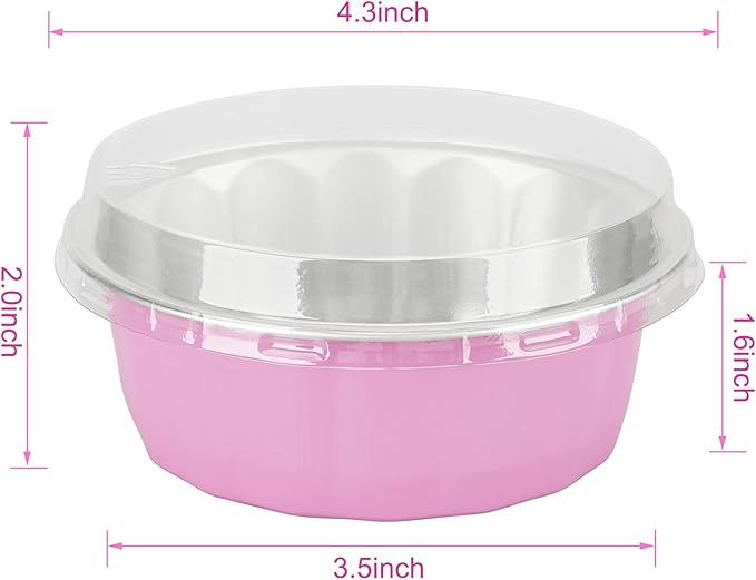 Beasea 8 oz 50 Pack Disposable Ramekins with Lids - Pink Aluminum Foil Cups for Creme Brulee