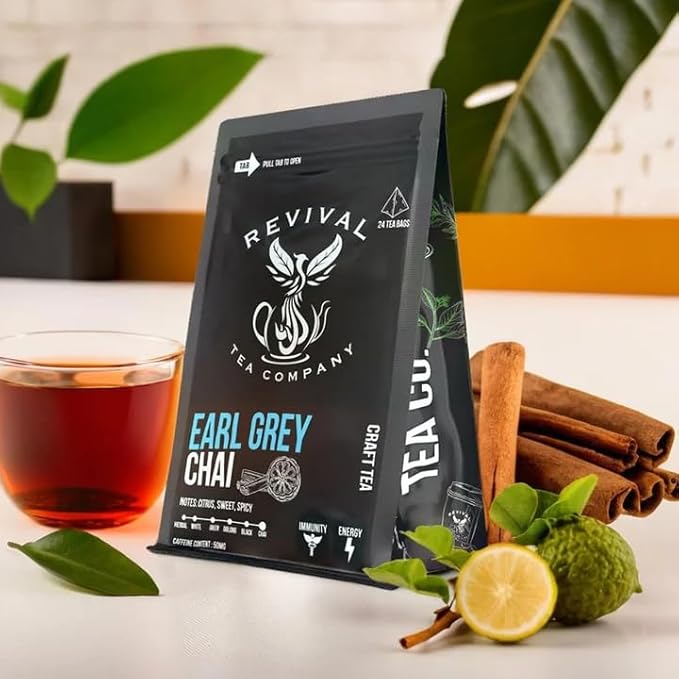 Revival Tea Company Earl Grey Chai Tea - Black Tea Blend with Fresh Spiced Chai and Bergamot Flavor