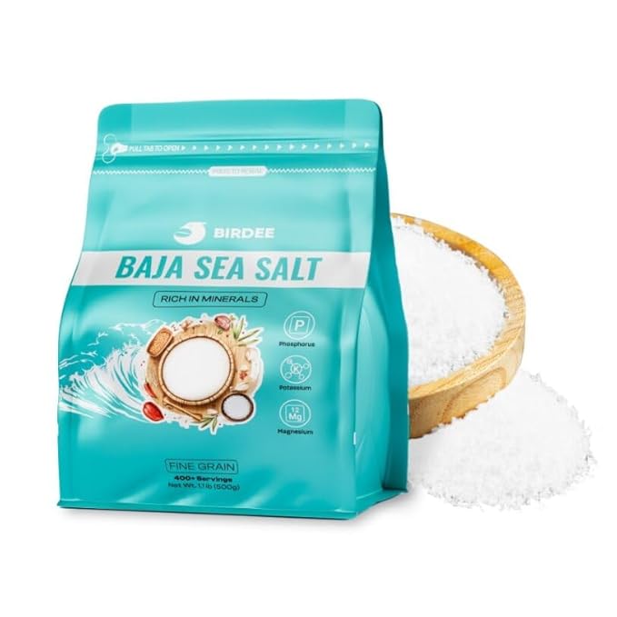 Birdee Baja Fine Ground Mineral Sea Salt, 17.6 oz ??Unrefined, Low Sodium, 90 Trace Minerals, Hand