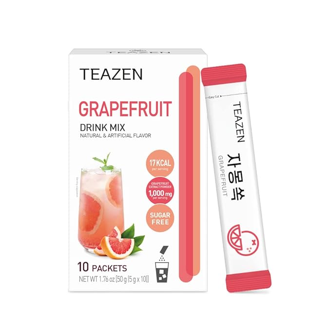 TEAZEN Grapefruit Tea, Sugar Free, Hibiscus and Green Tea, Powdered Mix Beverage from Korea, 10