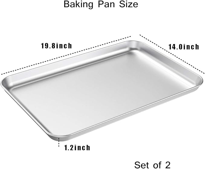 Baking Sheet Set of 2, Wildone Stainless Steel Baking Tray Cookie Pan, Size 20 x 14 x 1 Inch, Non