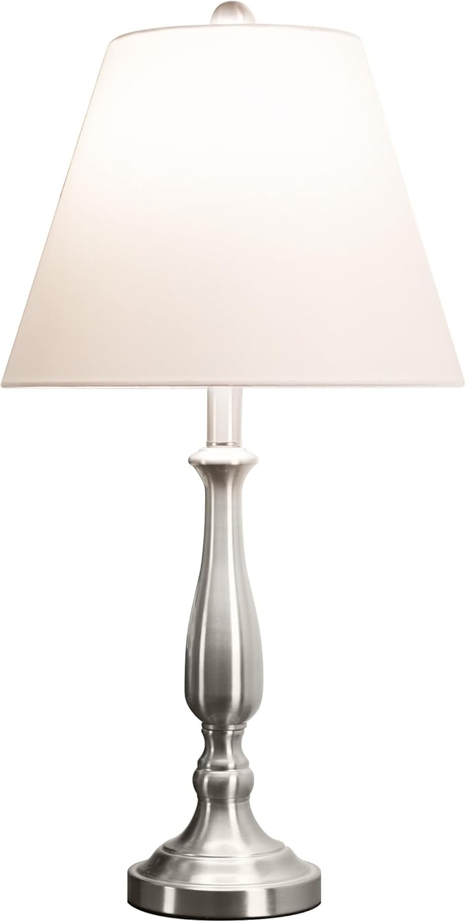 Brushed Steel Table Lamps - Set of 2 Traditional Accent Lights with LED Bulbs - Home Décor for