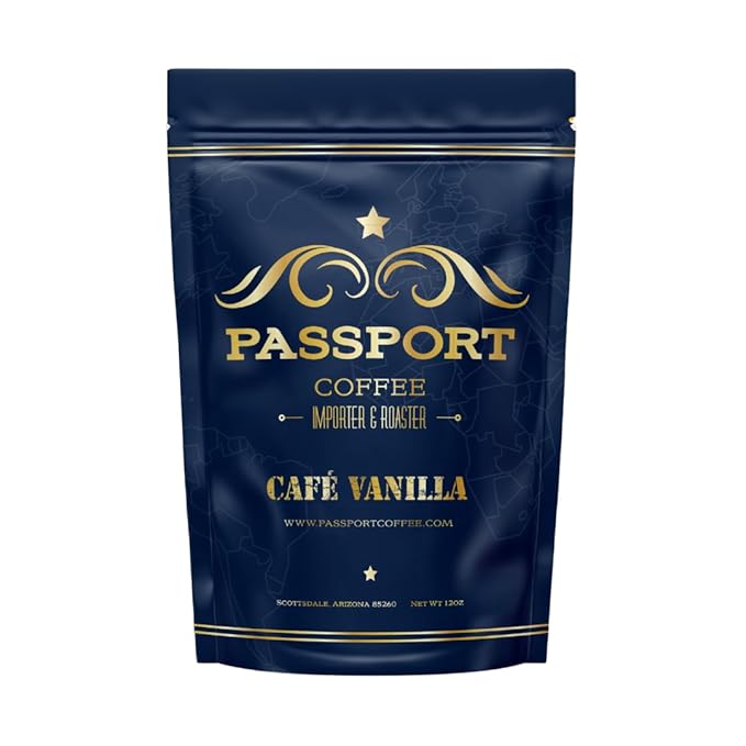 Passport Coffee Cafe Vanilla - Medium roast blend from Colombia & Central America with Rich vanilla
