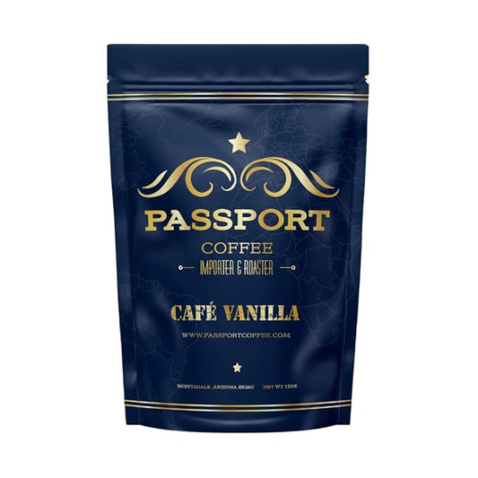 Passport Coffee Cafe Vanilla - Medium roast blend from Colombia & Central America with Rich vanilla