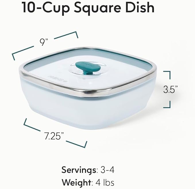 Anyday 10-Cup Square Glass Food Storage with Glass Lid | Plastic-Free Meal Prep & Microwave