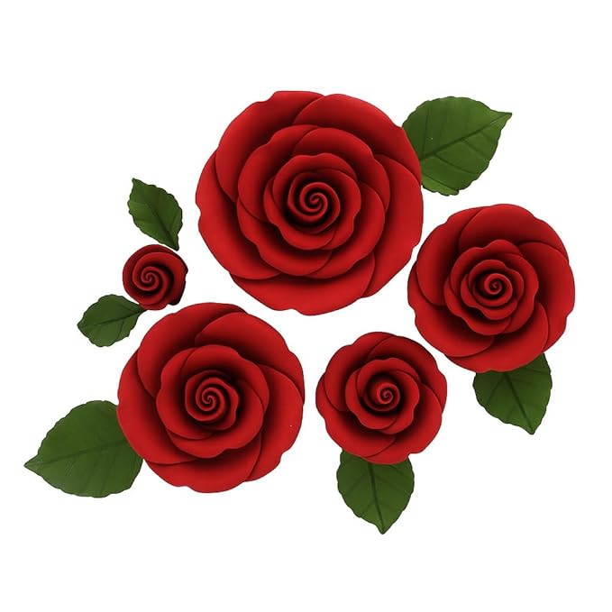 Global Sugar Art Exquisite Rose & Leaf Sugar Cake Flowers Tray Deep Red, Unwired by Chef Alan