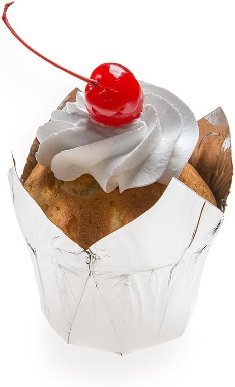 Restaurantware 4 Ounce 200 Tulip Shaped Grease Resistant Oven Safe Metallic Silver Paper For