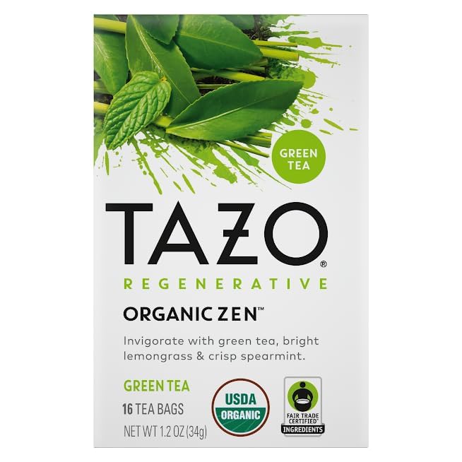 TAZO Tea Bags, Regenerative Organic: Refresh Mint Herbal, Zen Green, Green Ginger, Chai Black