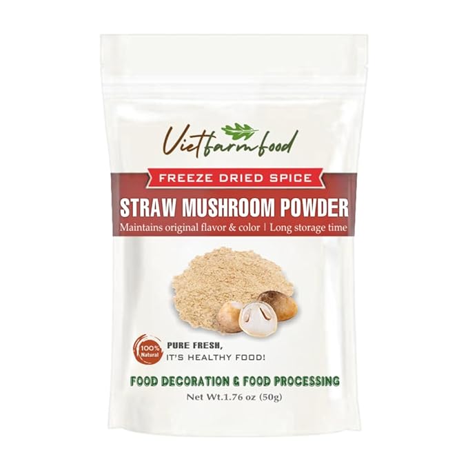 STRAW MUSHROOM POWDER 1.76 Oz (50g) VIETFARMFOOD: Pure, natural freeze-dried spice made from real