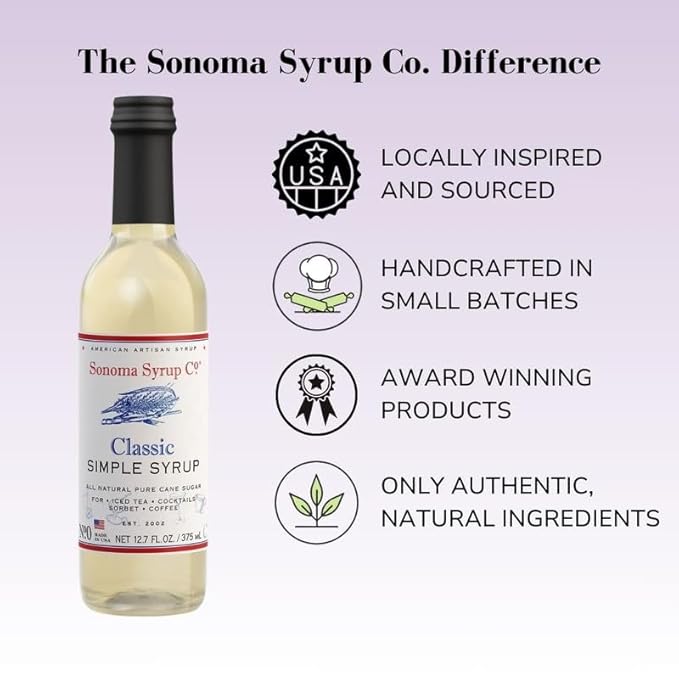 Sonoma Syrup Co. Classic Simple Syrup 12.7 fl oz | for Coffee, Cocktails, and Cooking | Hand