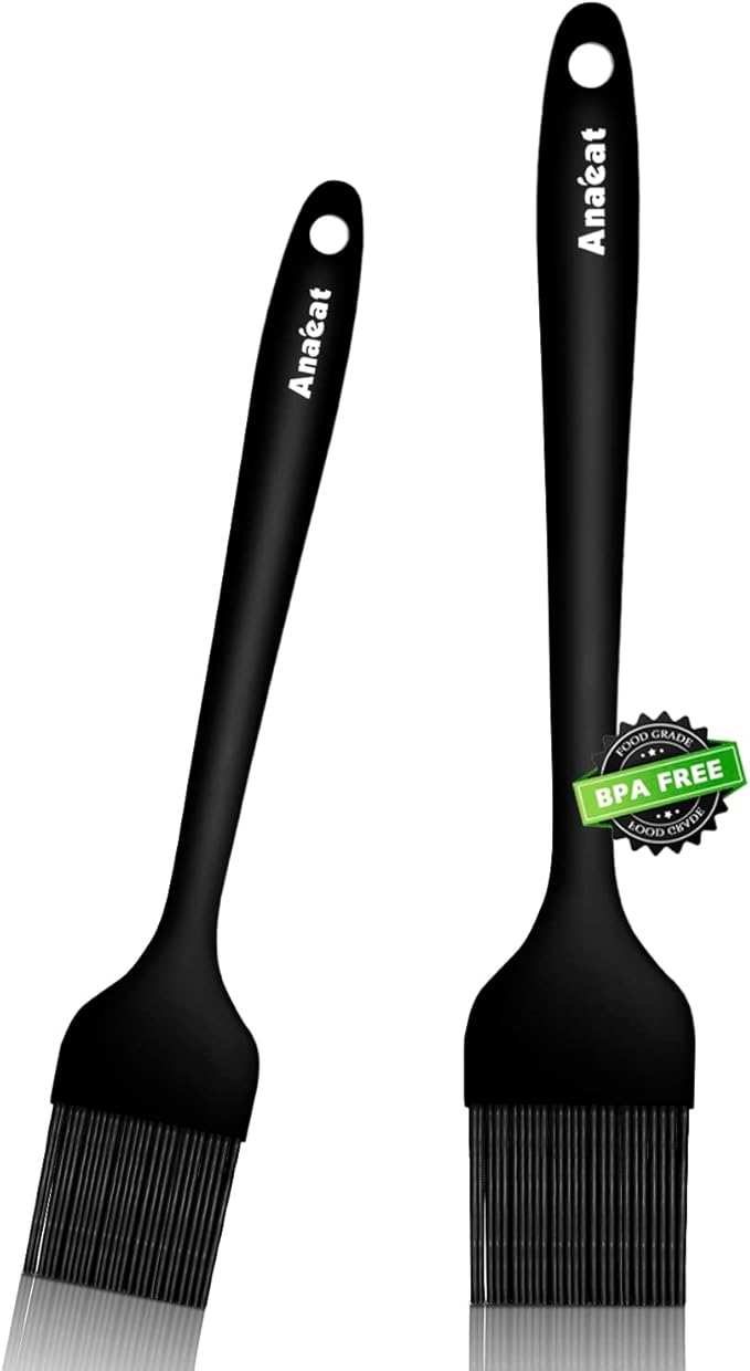 Anaeat 2 Pack Silicone Basting Pastry Brushes - Heat Resistant Brush with Soft Bristles, Hygienic