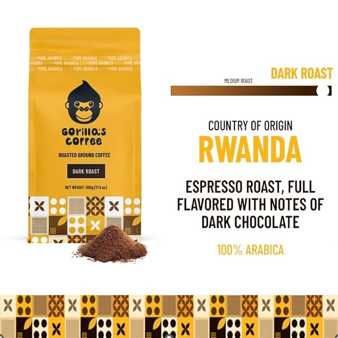 Gorilla's Coffee 100% Arabica - Dark Roast Ground Coffee, Fair Trade, Full Bodied, with Bold with a