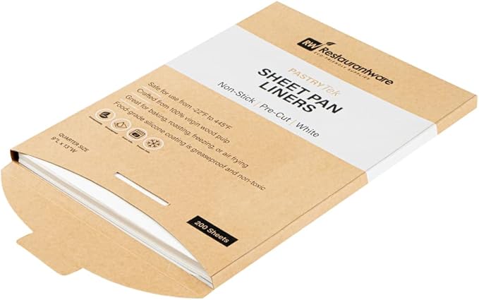 Restaurantware Pastry Tek 9 x 12 Inch Parchment Paper Sheets 200 Greaseproof Baking Sheets For Oven - Pre-Cut Double-Sided Silicone Coating White Paper Nonstick Baking Sheets Quarter-Size